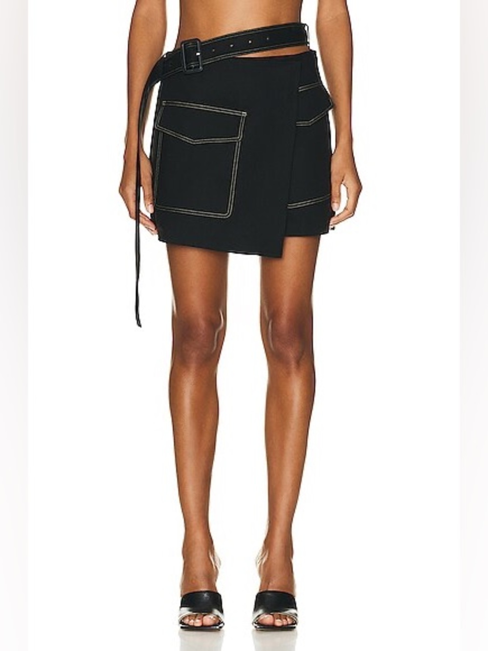 HELMUT LANG Trench Wrap Mini Skirt Black Belted Utility Size 6